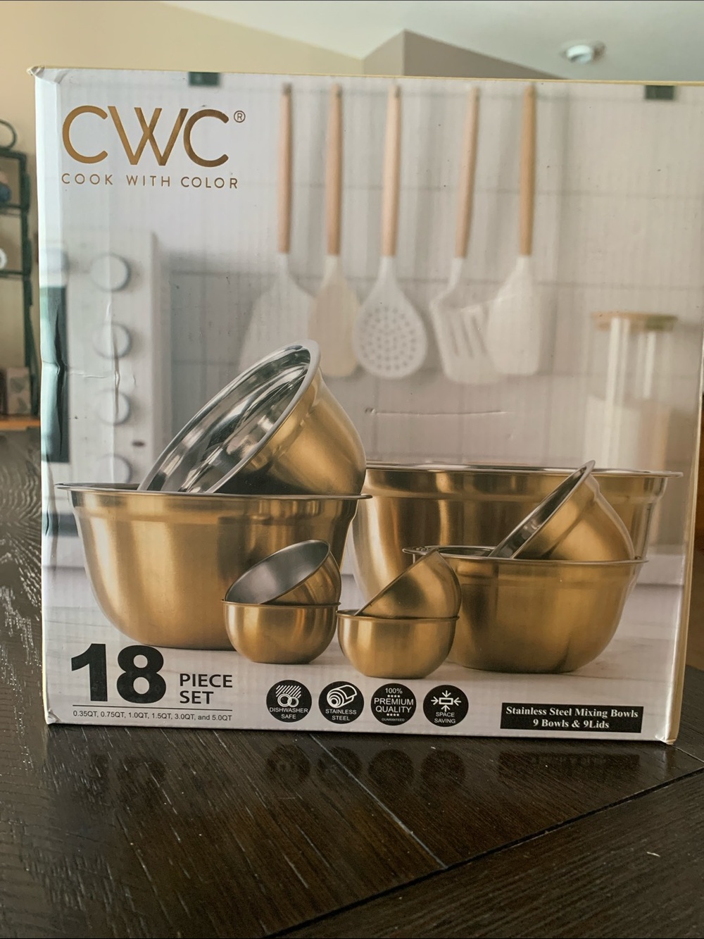 Gold Stainless Steel Mixing Bowl Set - 18 Piece